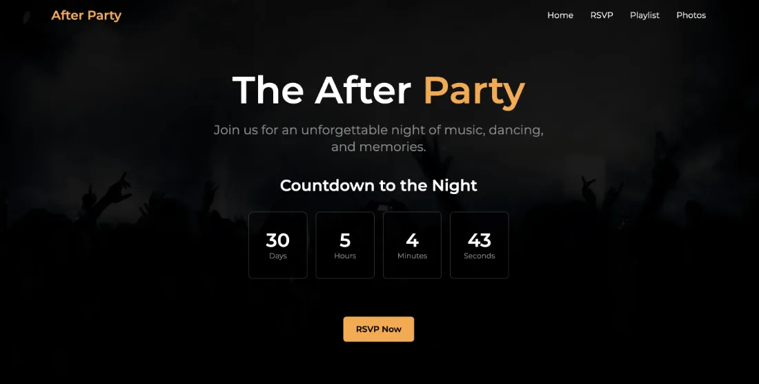 After Party event RSVP landing page