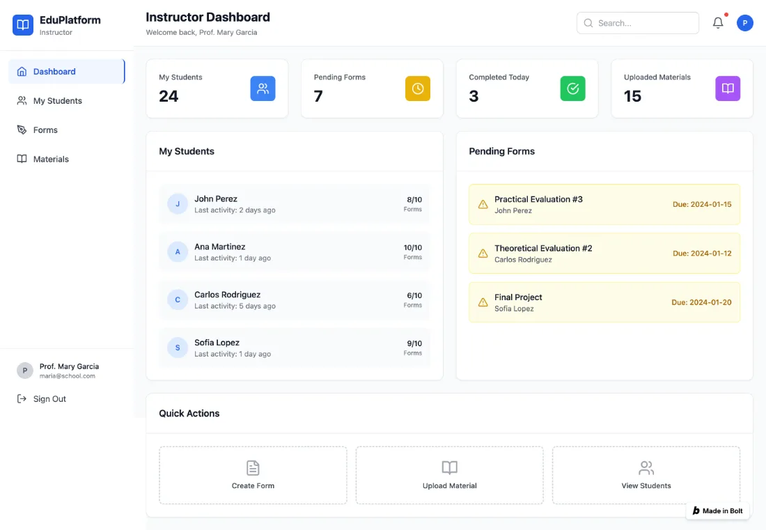 EduPlatform education platform dashboard